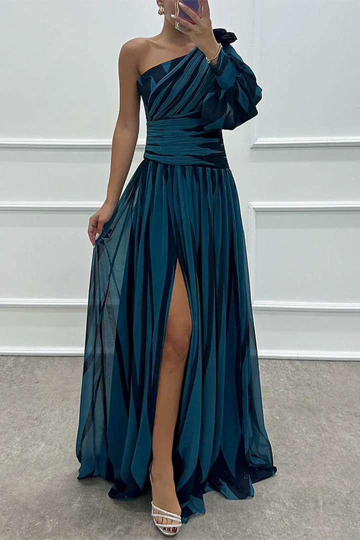 Striped One Shoulder Maxi Dress
