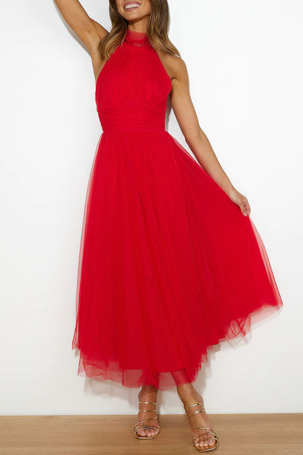 Vestido Maxi de Tul para Ocasiones con Capas Románticas
