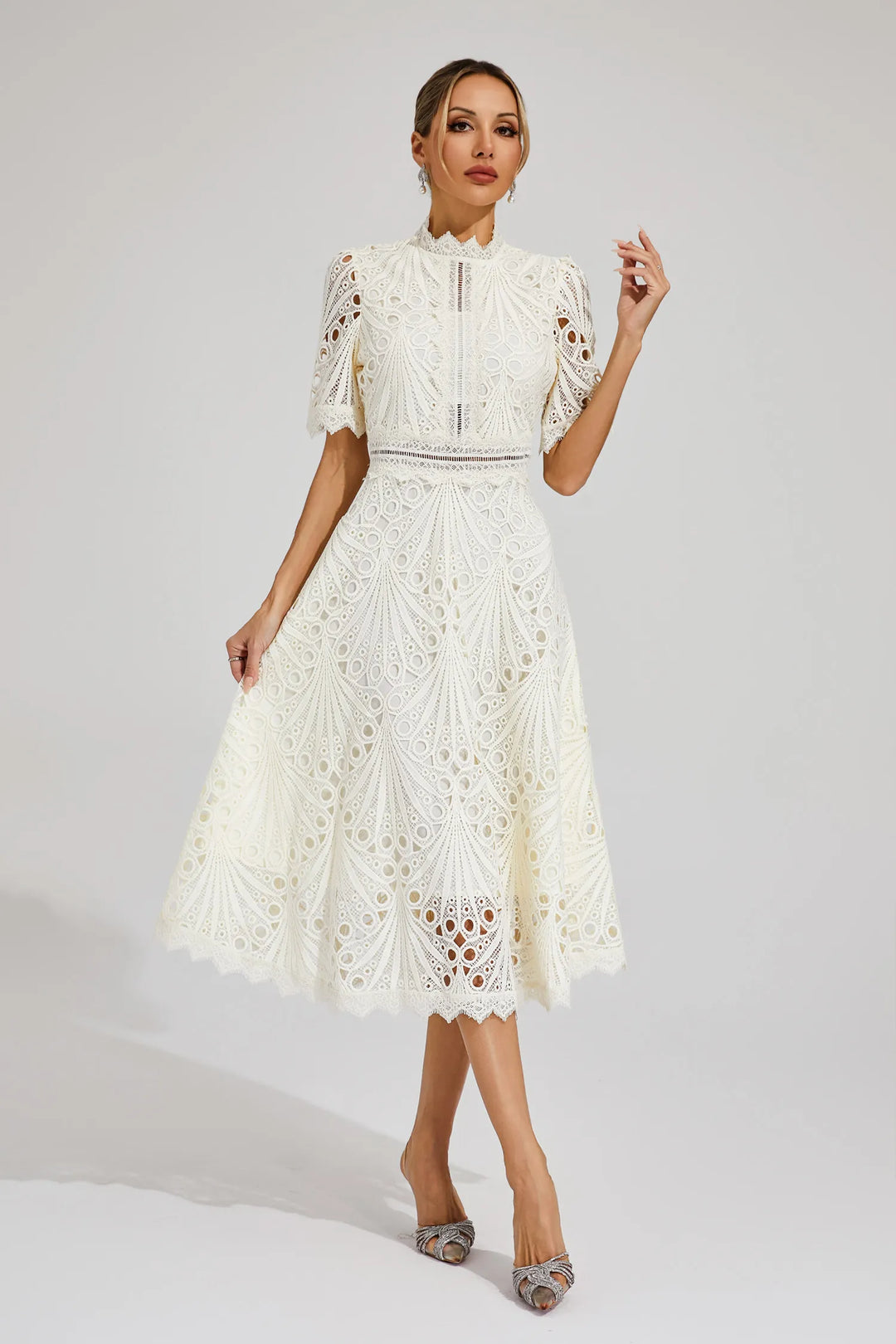 Exquisite Subtle Glamour Lace Midi Dress for Women