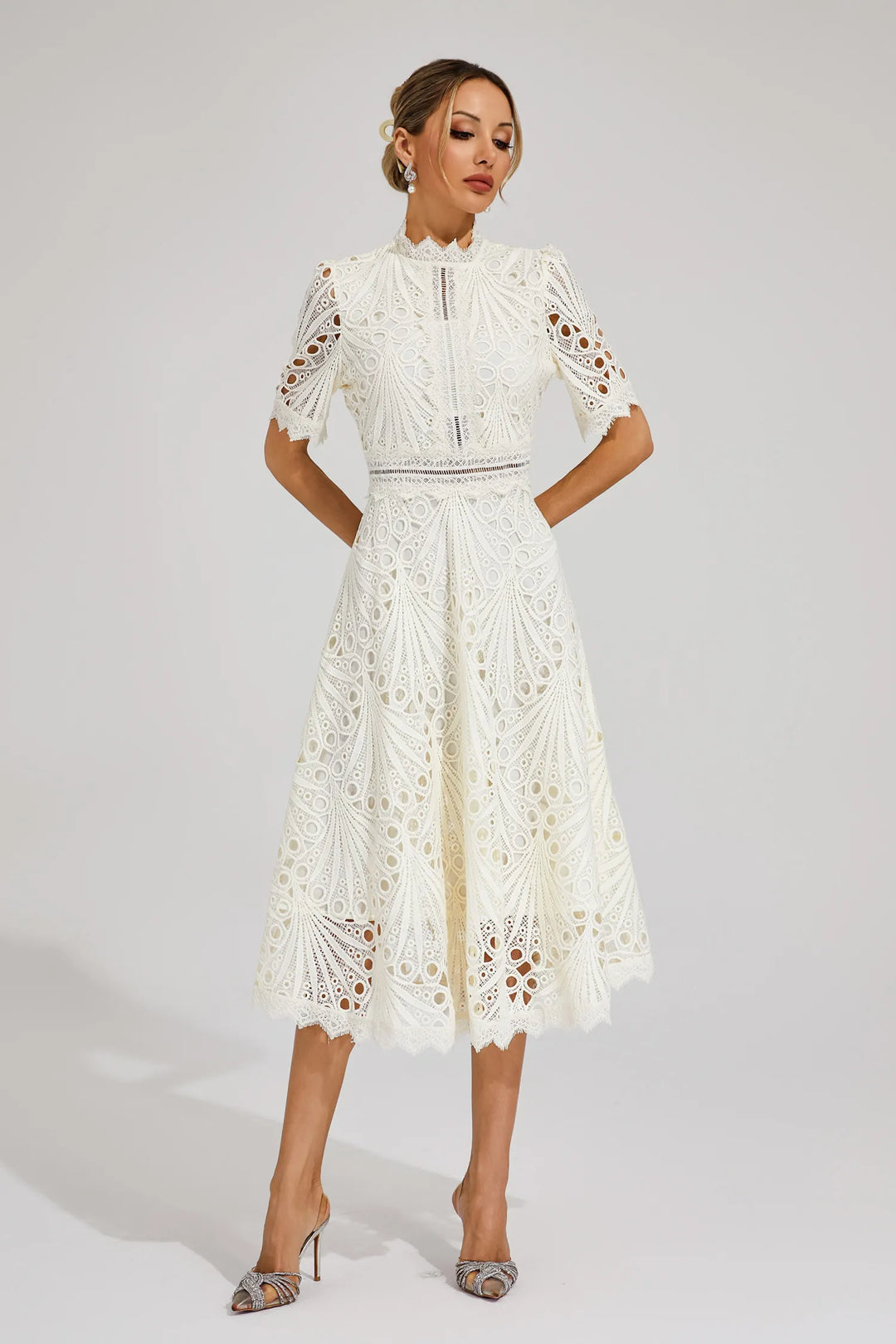 Exquisite Subtle Glamour Lace Midi Dress for Women