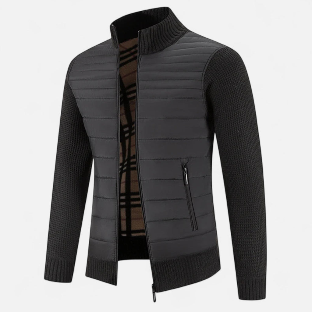 Giacca da uomo in pile con collo alto e motivo patchwork