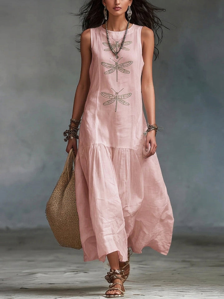 Vestido maxi sin mangas de algodón y lino