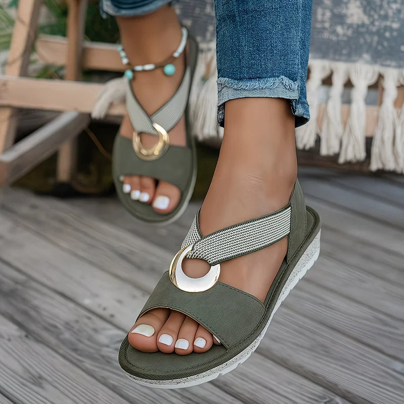 Flat Sandals with Metal Buckle