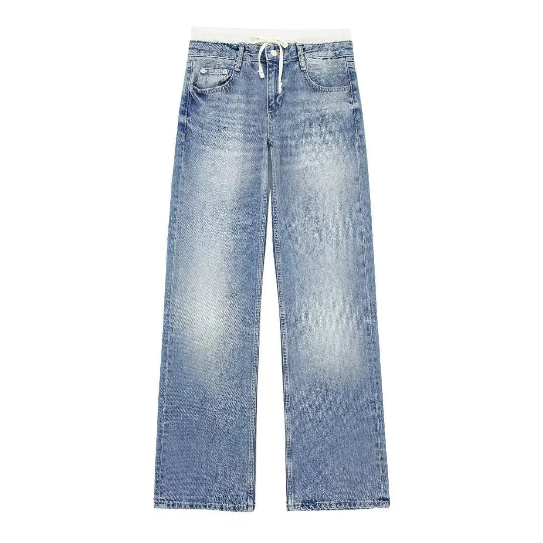 Women's Retro Practical Sleek Mid Waist Straight Leg Jeans