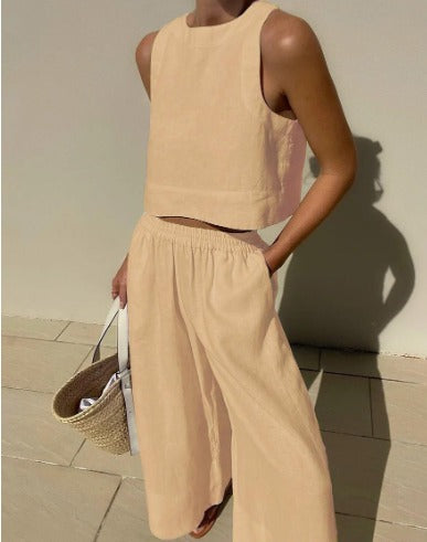 Conjunto de crop top y pantalones de pierna ancha