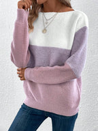 Maglione lavorato a maglia patchwork a tre colori