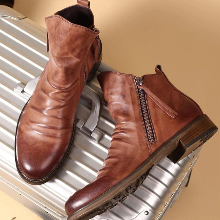 Botas de cuero resistentes y elegantes para hombre con cremallera lateral