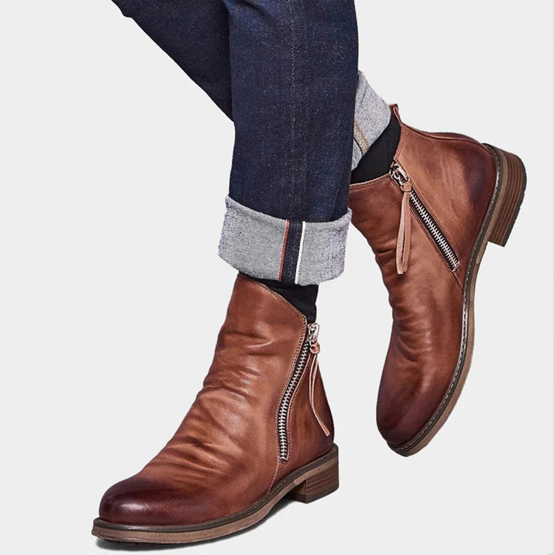 Botas de cuero resistentes y elegantes para hombre con cremallera lateral
