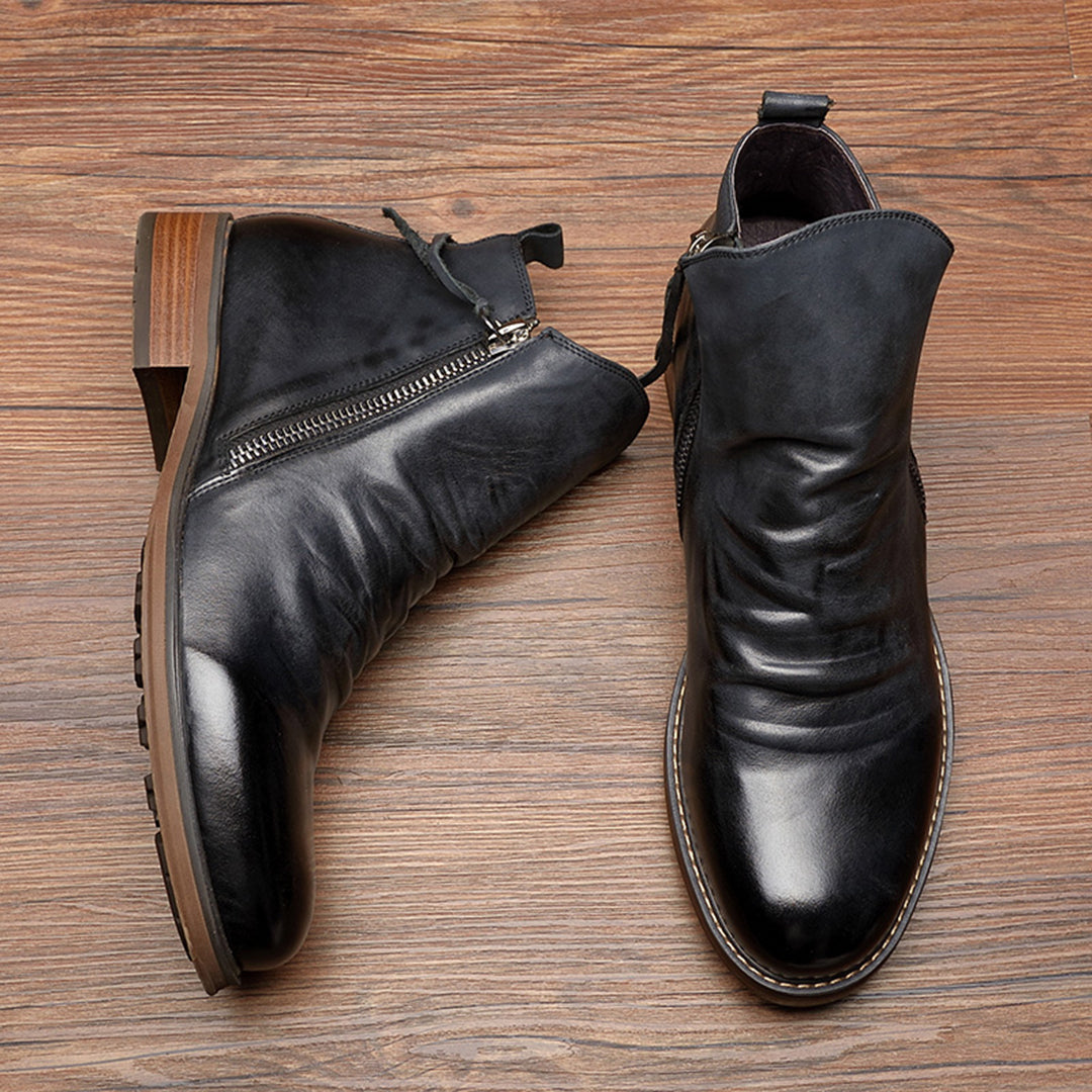 Botas de cuero resistentes y elegantes para hombre con cremallera lateral