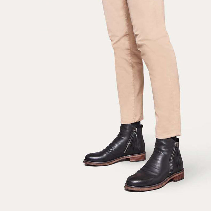 Botas de cuero resistentes y elegantes para hombre con cremallera lateral