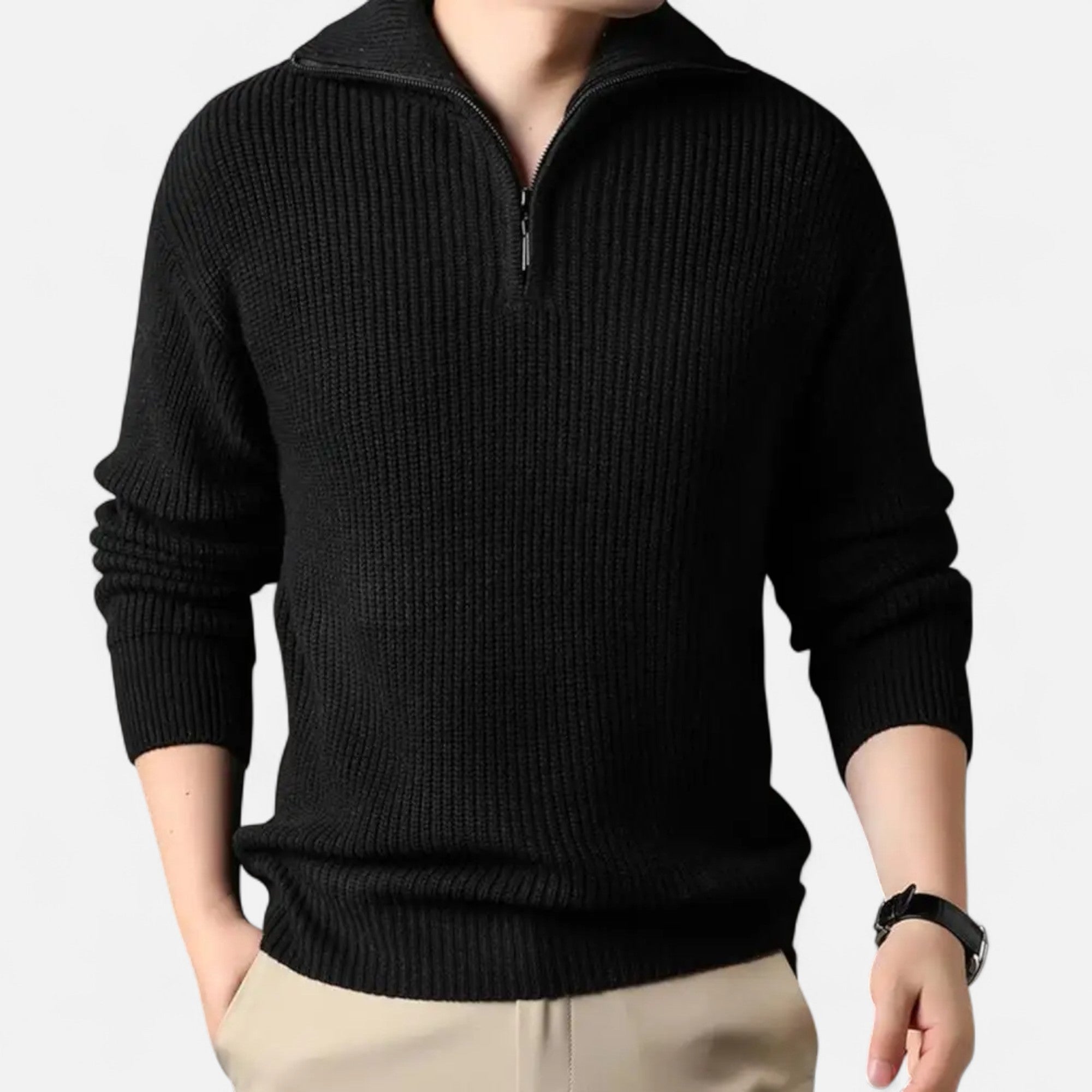 Maglione da uomo in misto lana con mezza cerniera