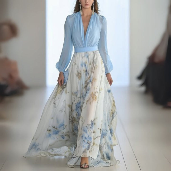 Vestido largo femenino encantado con estampado floral de temporada