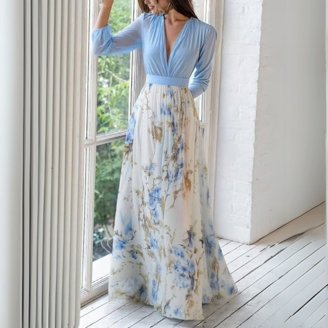 Vestido largo femenino encantado con estampado floral de temporada