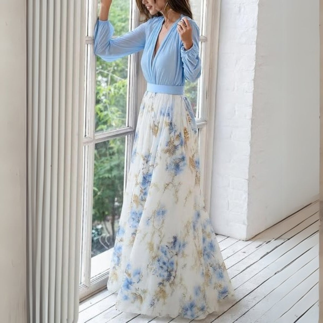 Vestido largo femenino encantado con estampado floral de temporada