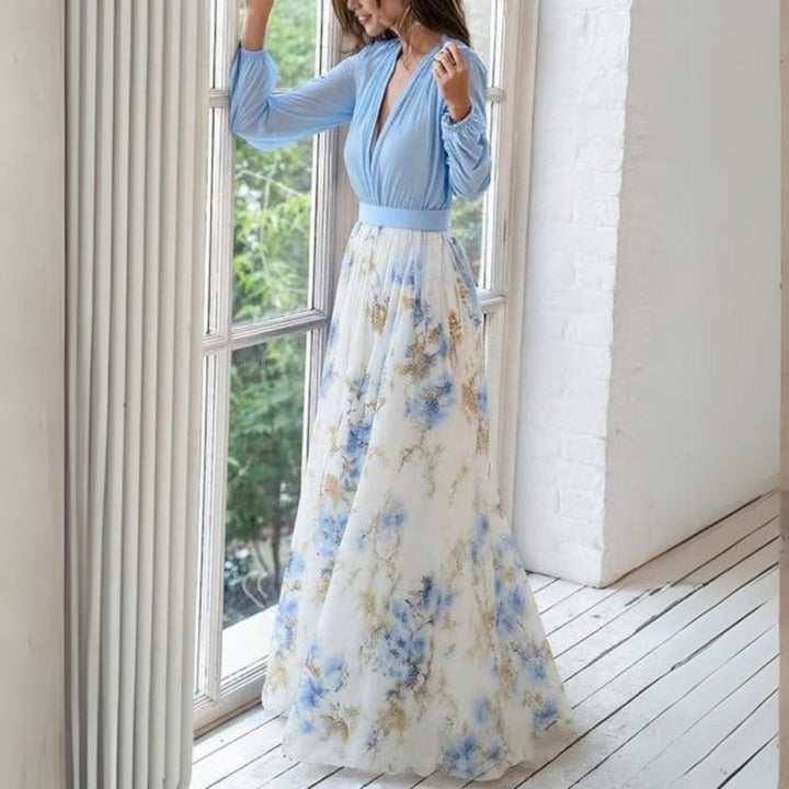 Vestido largo femenino encantado con estampado floral de temporada