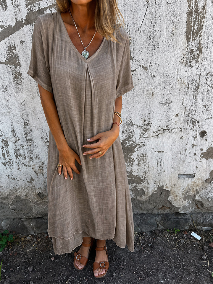 Loose V-Neck Flowing Maxi Dress