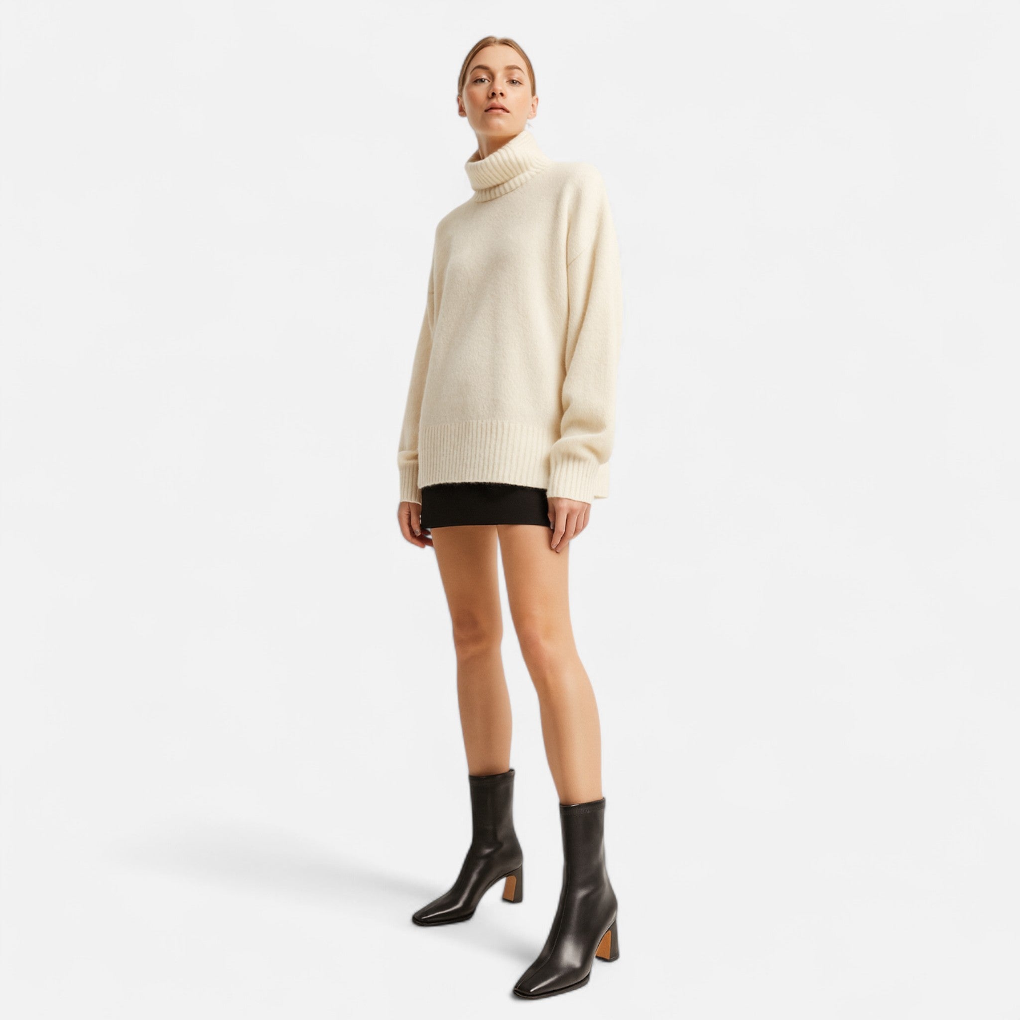 Botines de tacón robusto retro con punta cuadrada para mujer