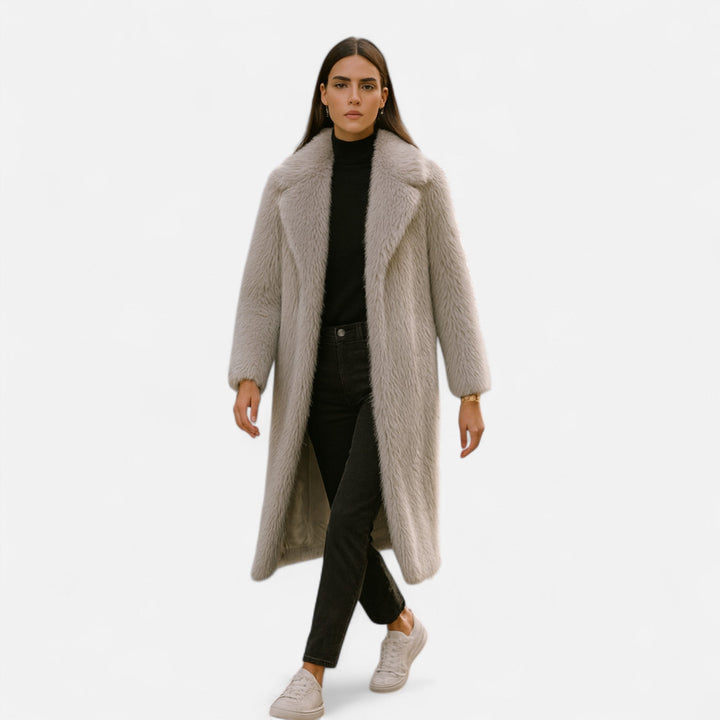 Women’s Versatile Warm Long Overcoat with Turn-Down Fur Collar