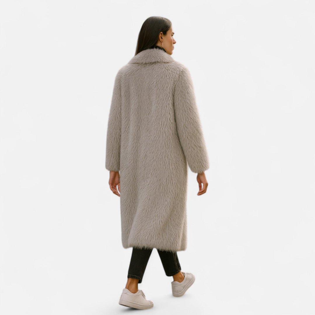 Women’s Versatile Warm Long Overcoat with Turn-Down Fur Collar