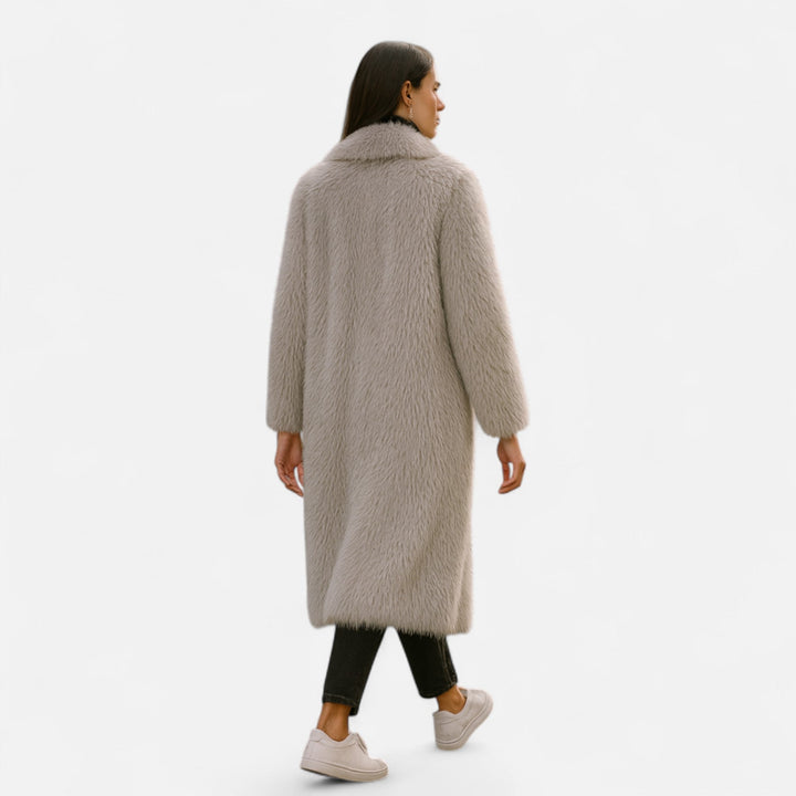 Women’s Versatile Warm Long Overcoat with Turn-Down Fur Collar