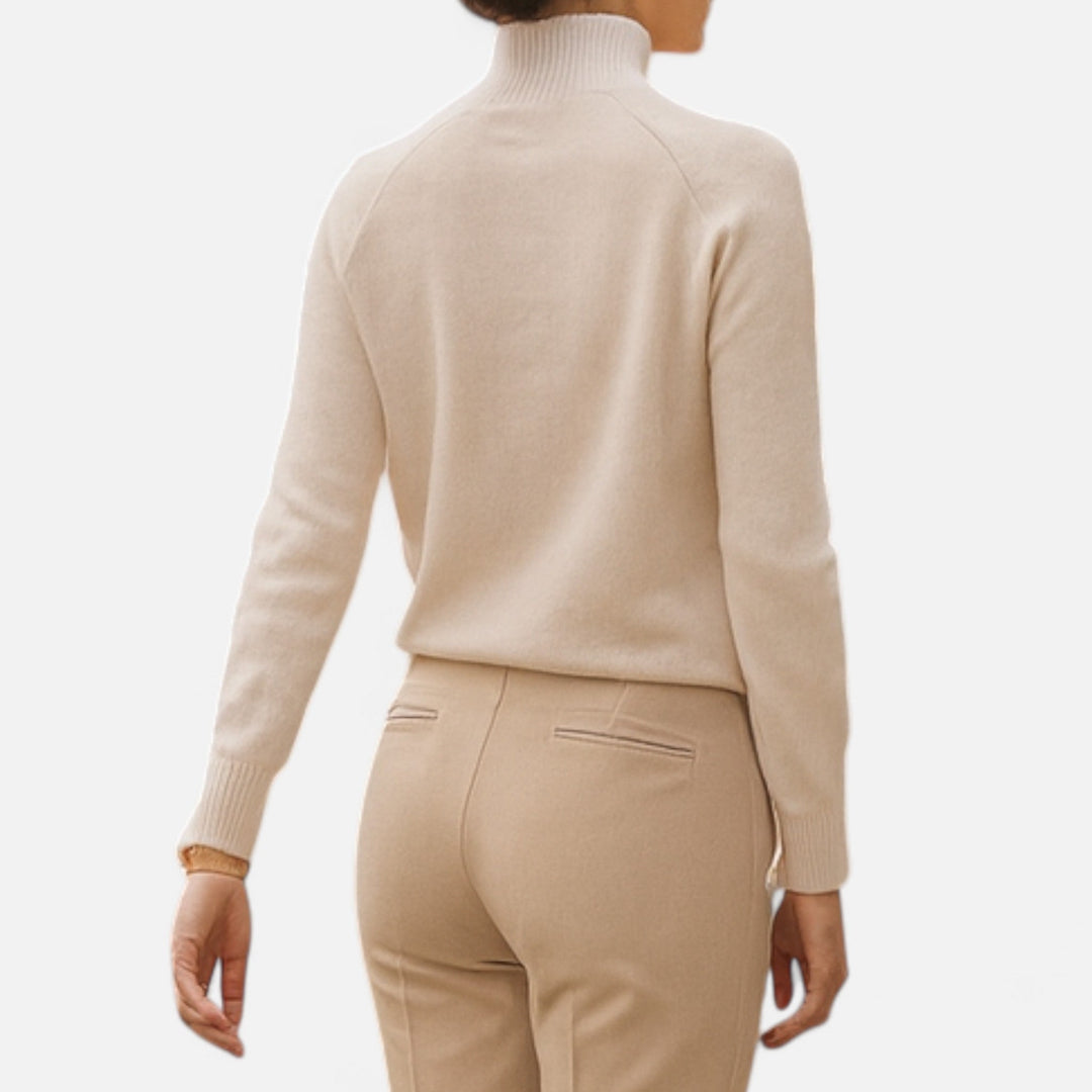 Women's Fashion Solid Coloured Merino Sweater with Mock-Neckline