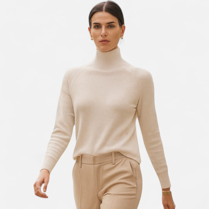 Women's Fashion Solid Coloured Merino Sweater with Mock-Neckline
