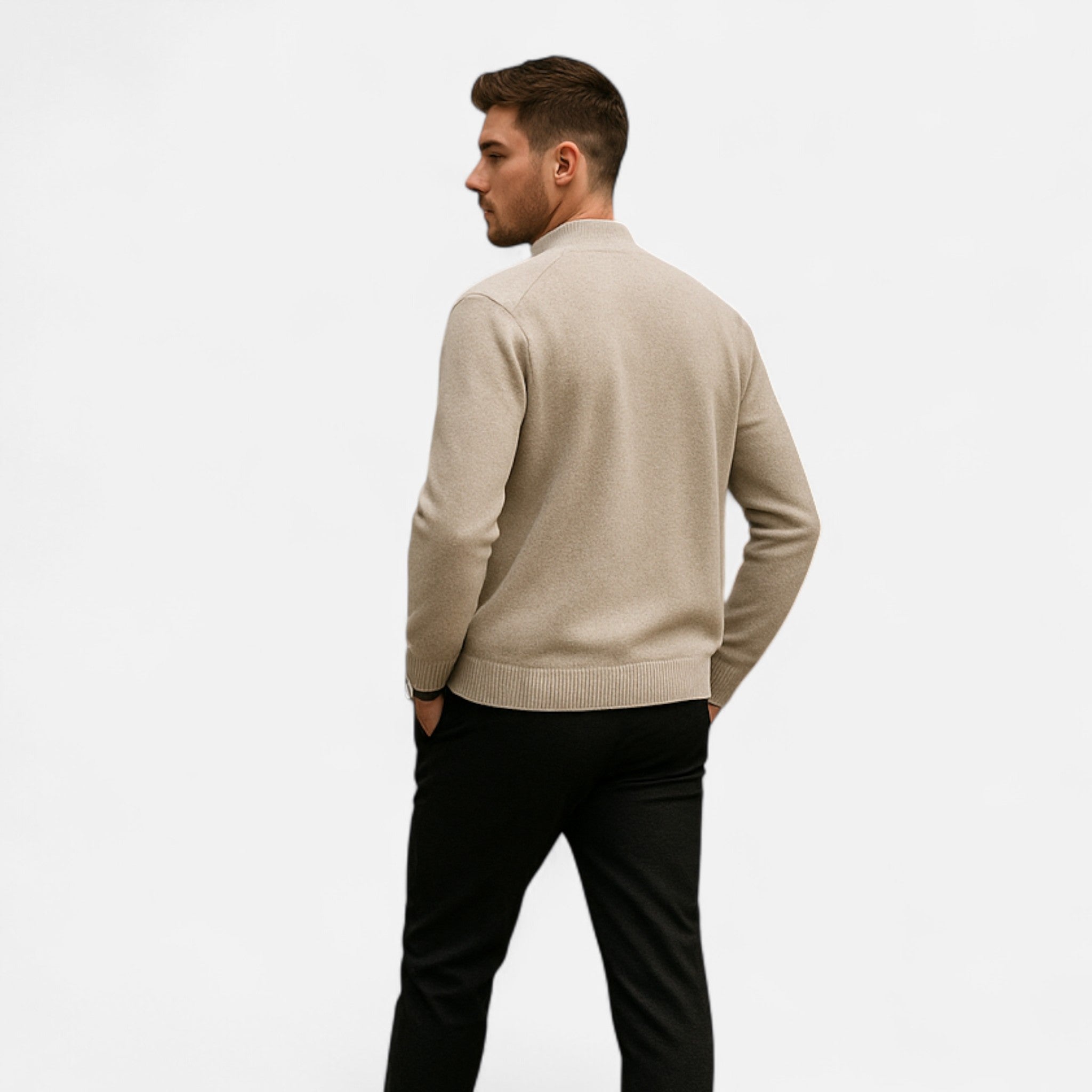 Suéter para hombre de lana merino con cremallera
