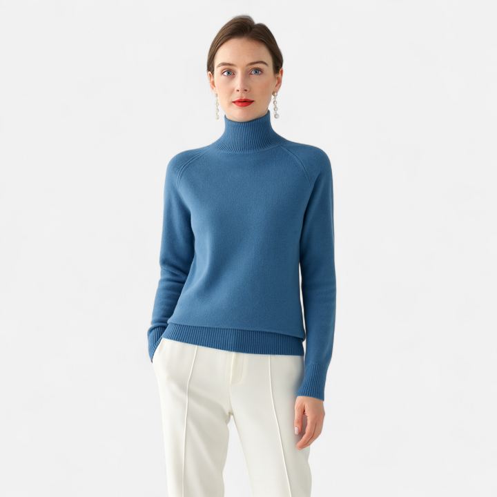 Women's Fashion Solid Coloured Merino Sweater with Mock-Neckline