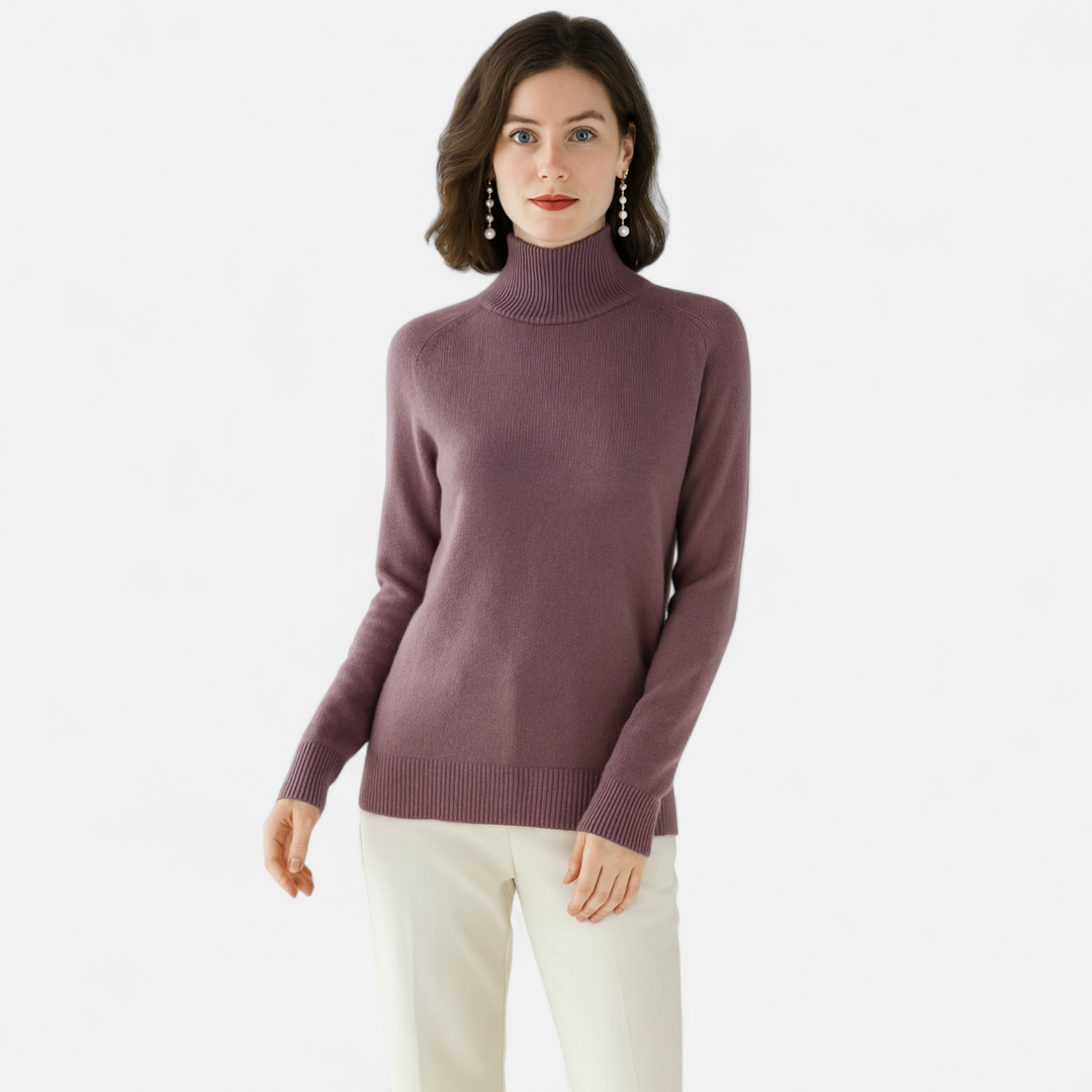 Women's Fashion Solid Coloured Merino Sweater with Mock-Neckline