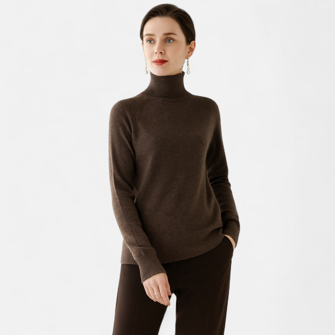 Women's Fashion Solid Coloured Merino Sweater with Mock-Neckline