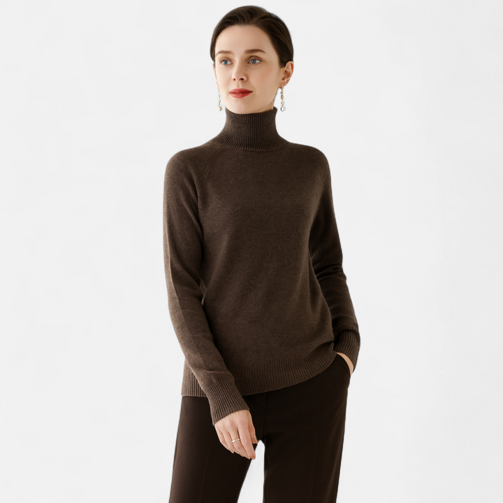Women's Fashion Solid Coloured Merino Sweater with Mock-Neckline