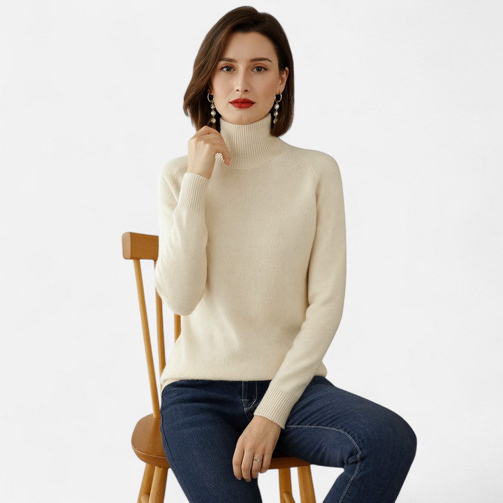 Women's Fashion Solid Coloured Merino Sweater with Mock-Neckline