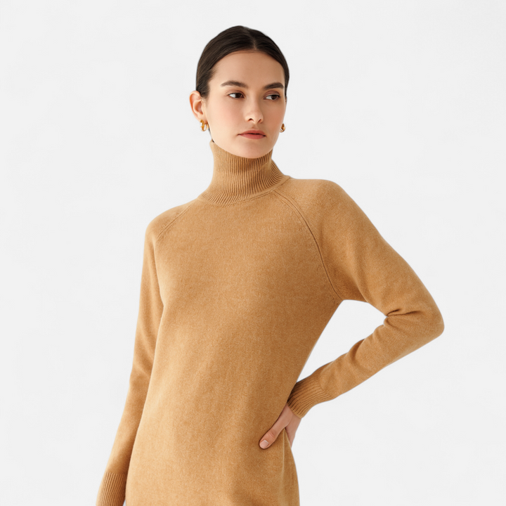 Women's Fashion Solid Coloured Merino Sweater with Mock-Neckline