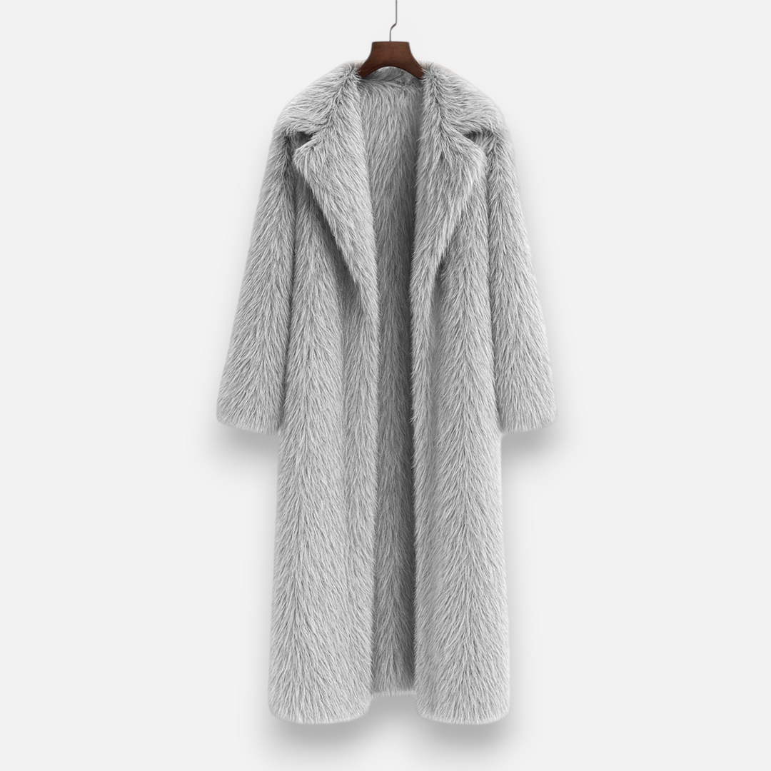 Women’s Versatile Warm Long Overcoat with Turn-Down Fur Collar