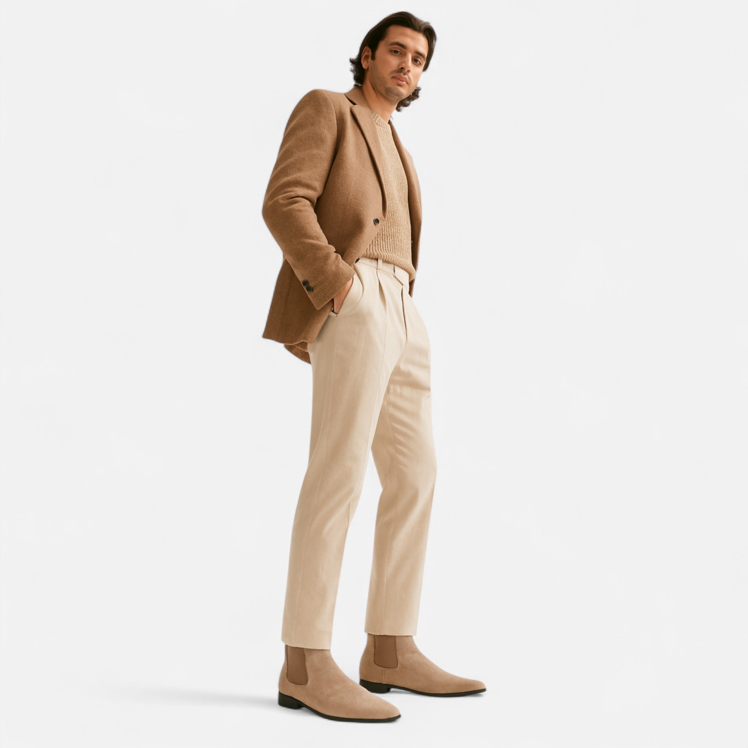 Botas Chelsea cuadradas de ante modernas y elegantes para hombre, fáciles de poner y quitar