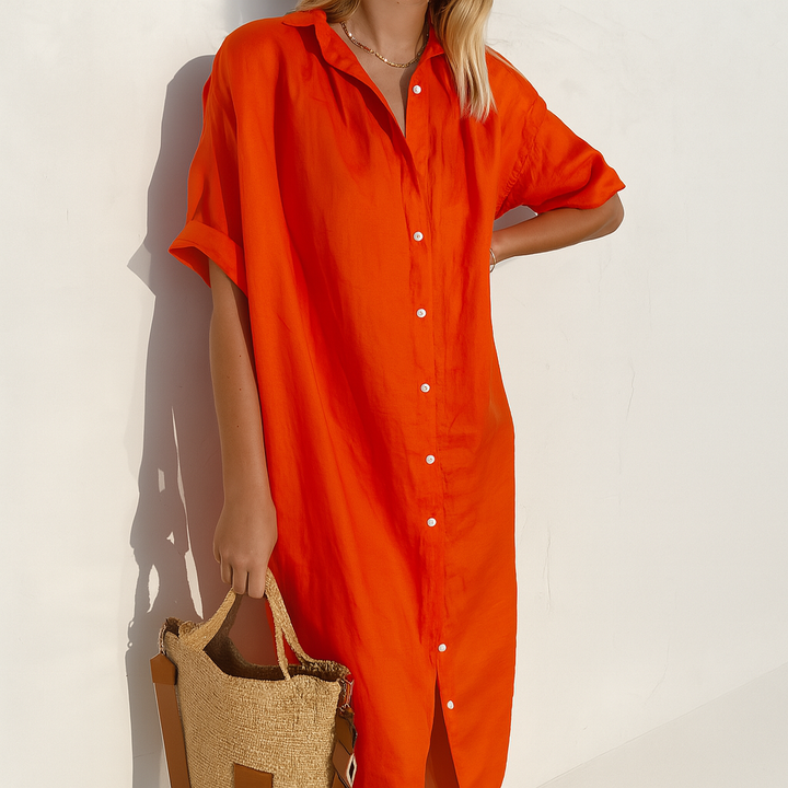 Abito Camicia Classico e Versatile in Lino per Attività all'Aperto da Donna