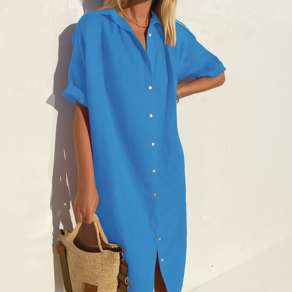 Abito Camicia Classico e Versatile in Lino per Attività all'Aperto da Donna