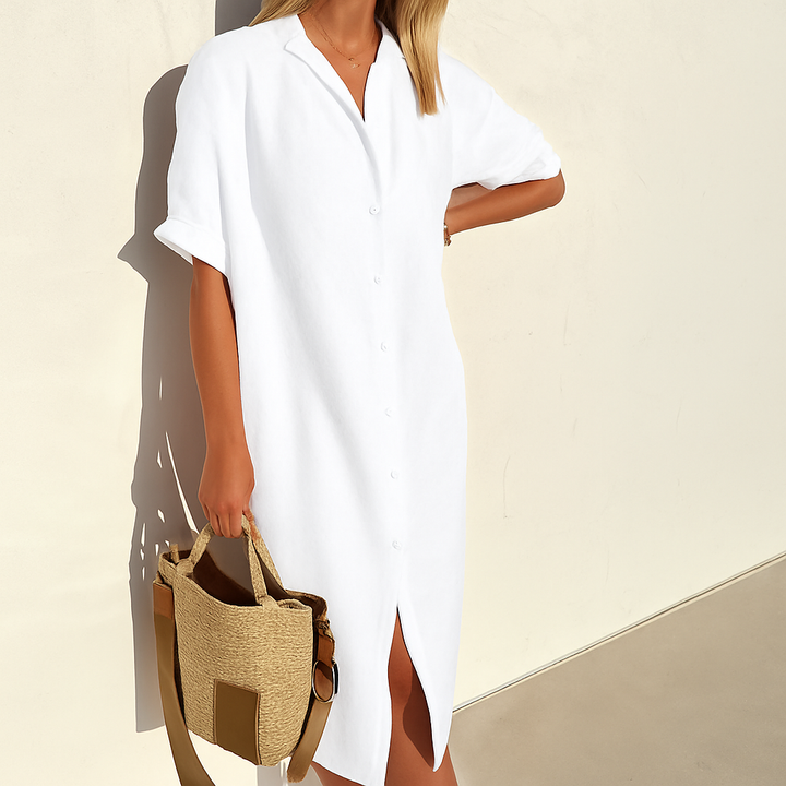 Abito Camicia Classico e Versatile in Lino per Attività all'Aperto da Donna