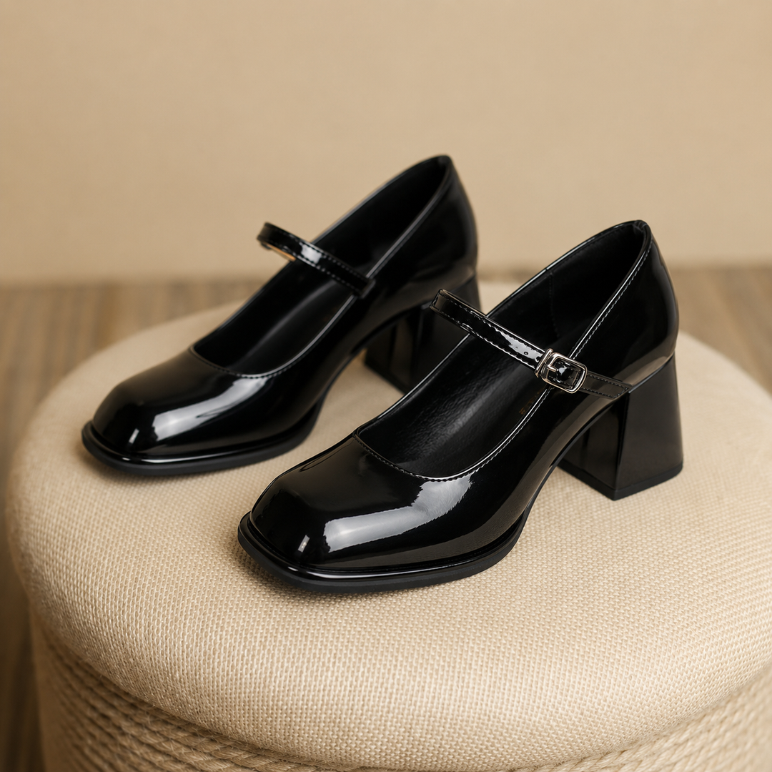 Square Toe Mary Jane Heel Pumps