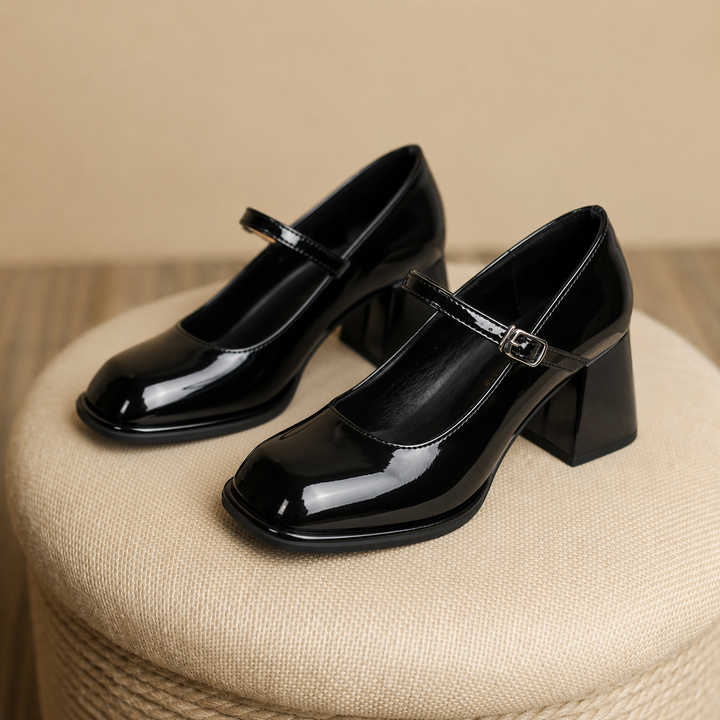 Square Toe Mary Jane Heel Pumps
