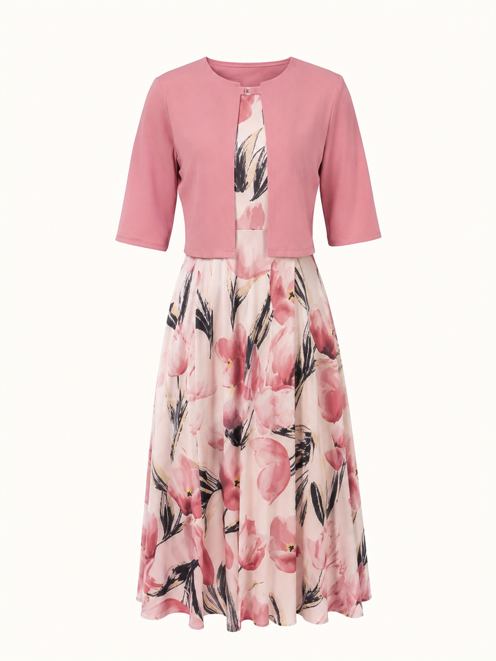 Conjunto de vestido maxi floral y chaqueta