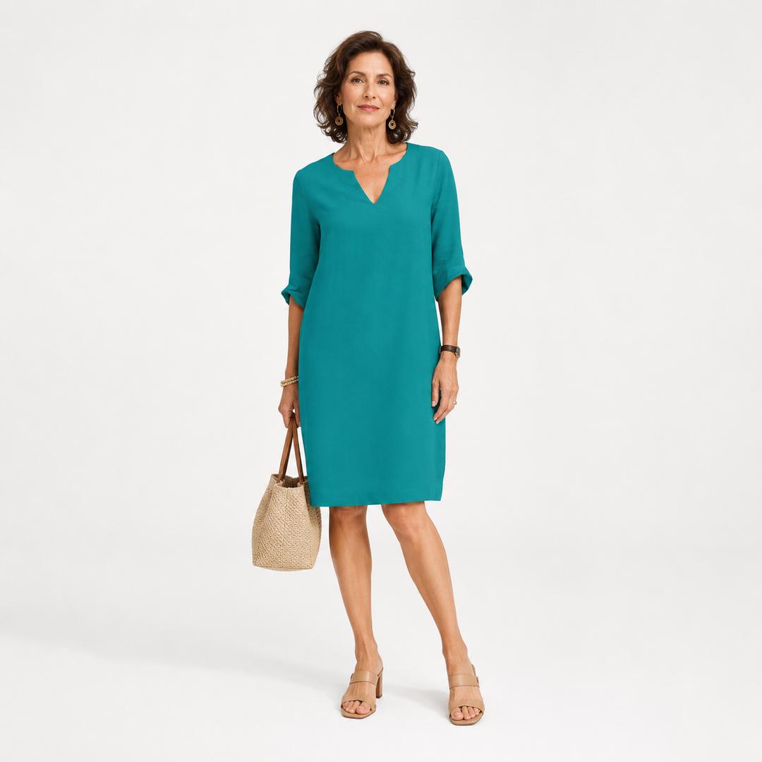 Vestido midi de lino con escote en V