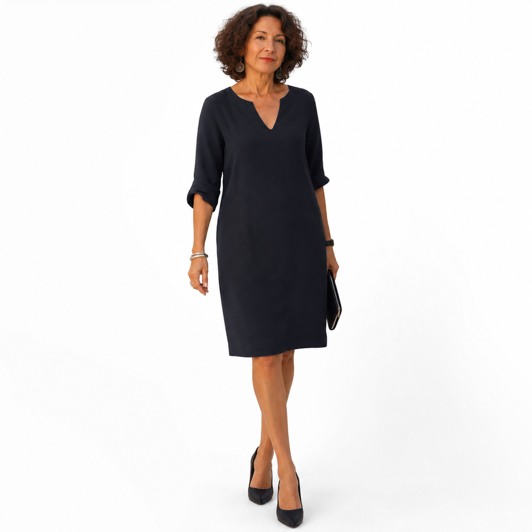 Vestido midi de lino con escote en V