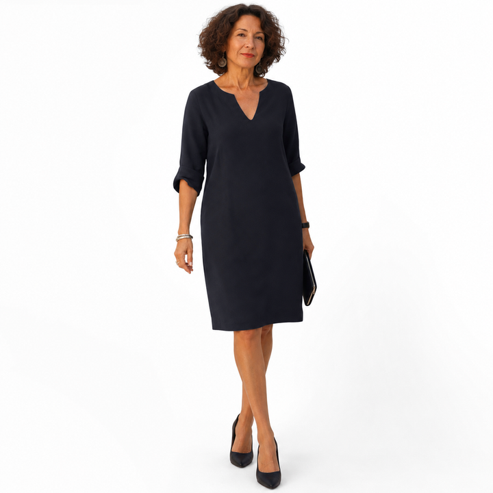 Vestido midi de lino con escote en V