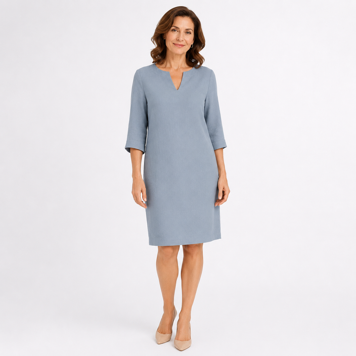 Vestido midi de lino con escote en V