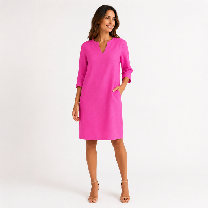Vestido midi de lino con escote en V
