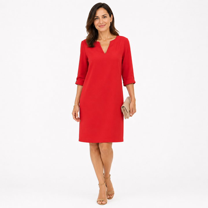 Vestido midi de lino con escote en V