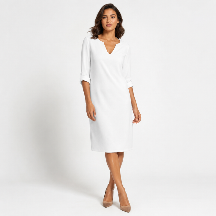 Vestido midi de lino con escote en V