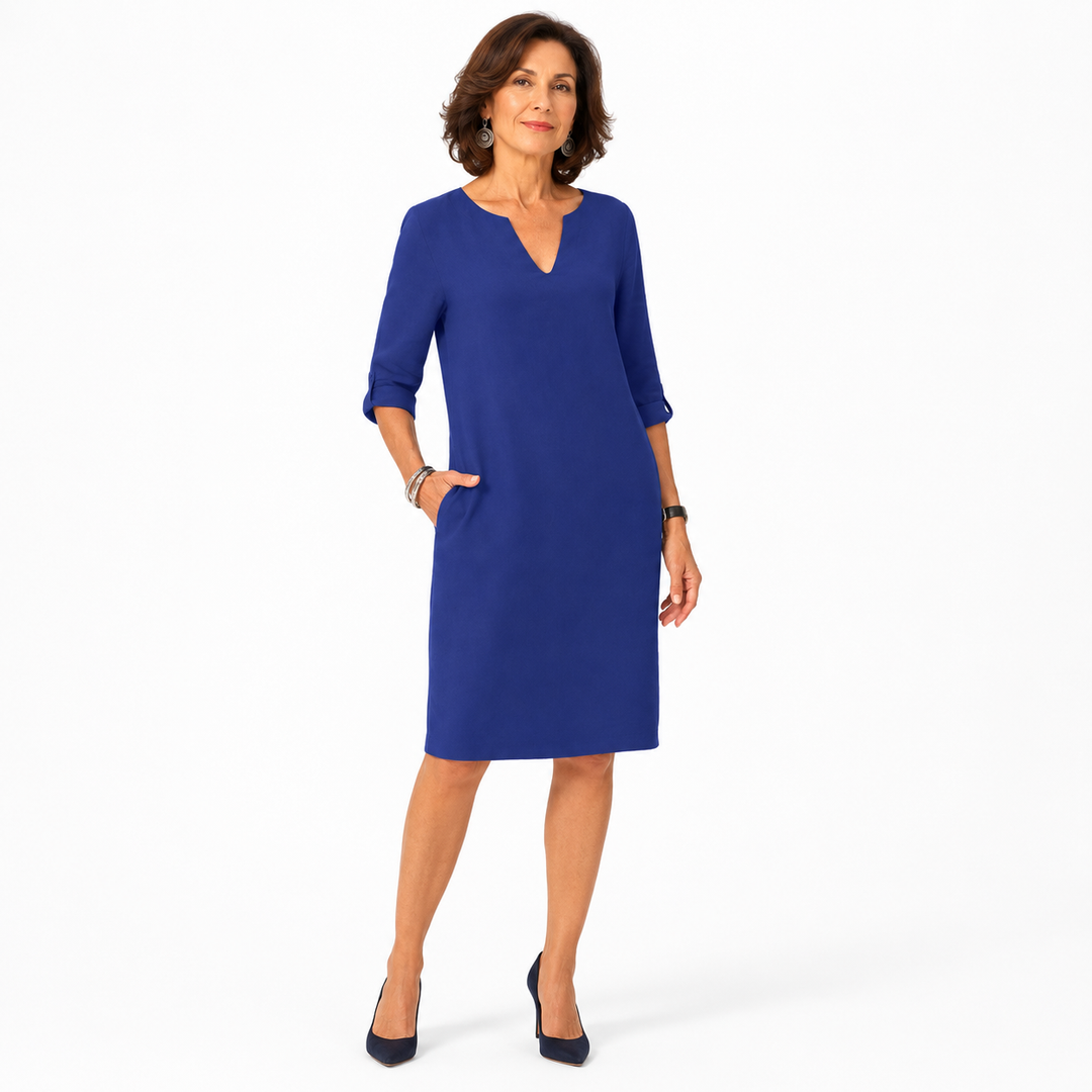 Vestido midi de lino con escote en V