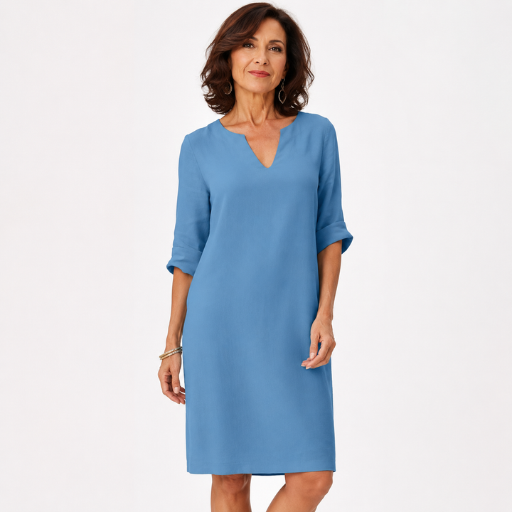 Vestido midi de lino con escote en V